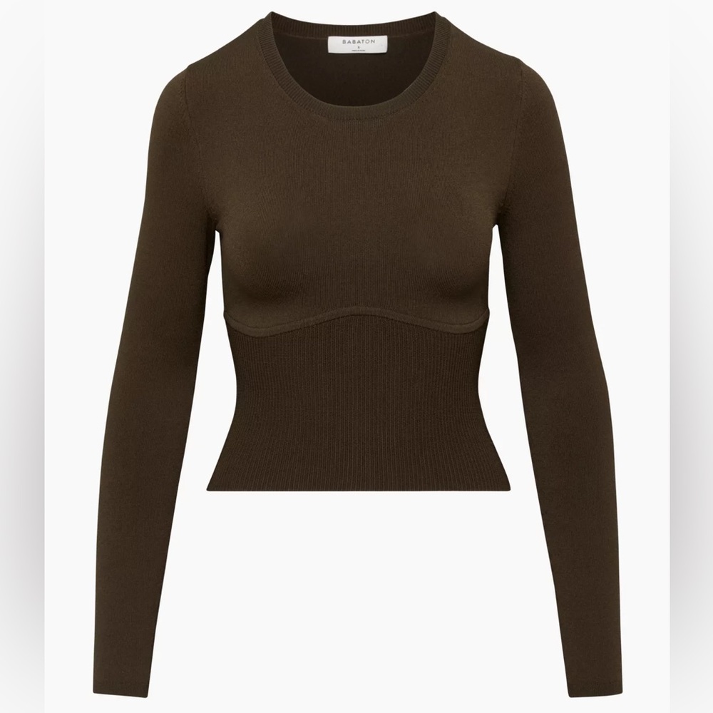 Aritzia Babaton Sculpt Knit Empire Longsleeve in Coffee Bean Size XL #90561